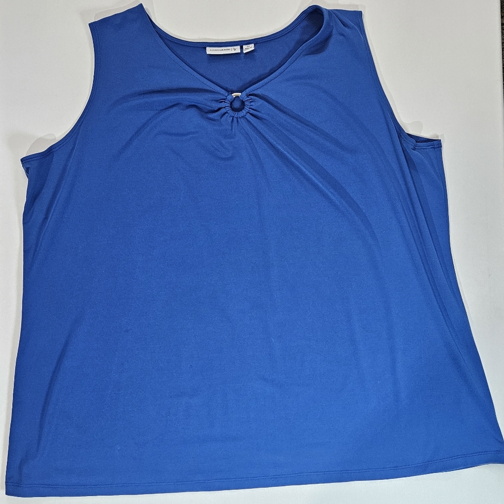 Susan Graver Blouse Womens Size 2X Blue Sleeveless Ring Neckline Summer Top